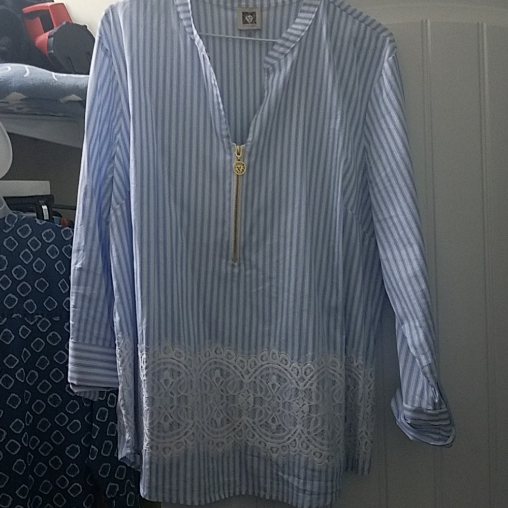 Anne Klein blue and white striped top